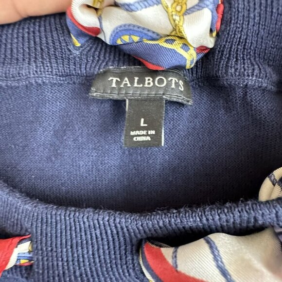 Talbot‎ Navy Knit Sweater top With Red/Blue Scarf neck tie Size Large - Picture 9 of 9